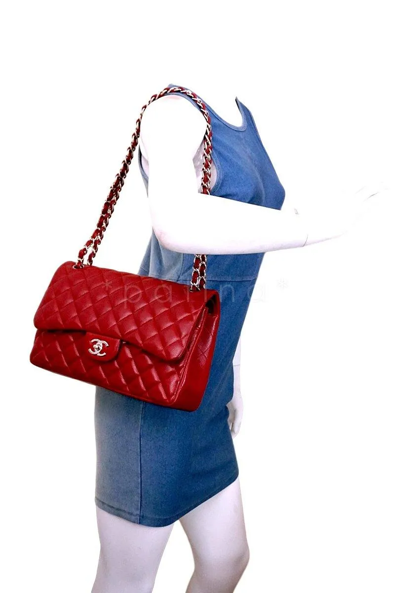 Chanel Red Caviar Jumbo 2.55 Classic Double Flap Bag SHW