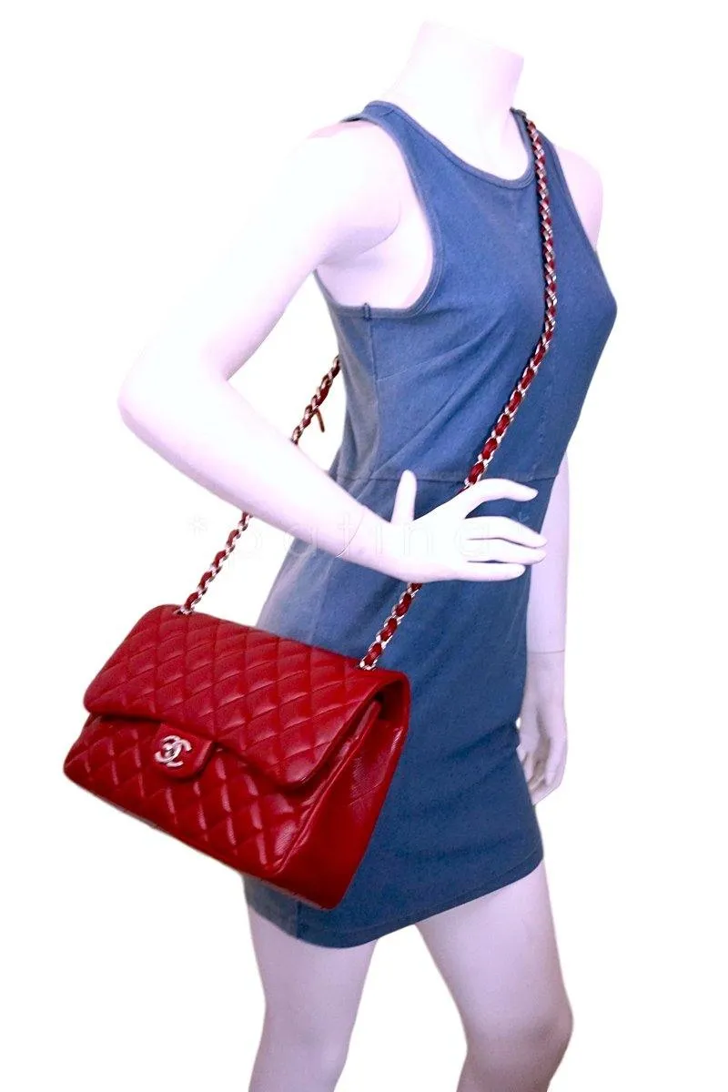 Chanel Red Caviar Jumbo 2.55 Classic Double Flap Bag SHW