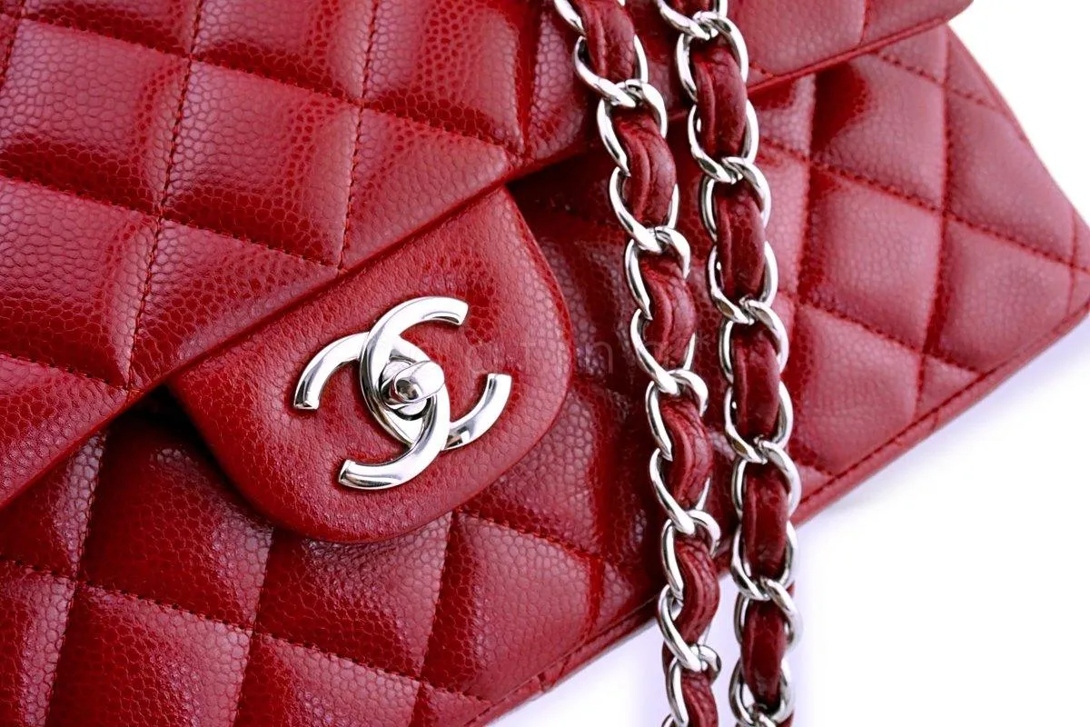 Chanel Red Caviar Jumbo 2.55 Classic Double Flap Bag SHW