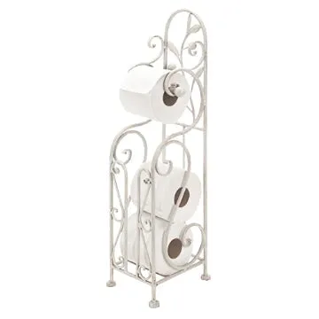 Classic Free standing Metal Toilet Paper Holder, Off White-Benzara