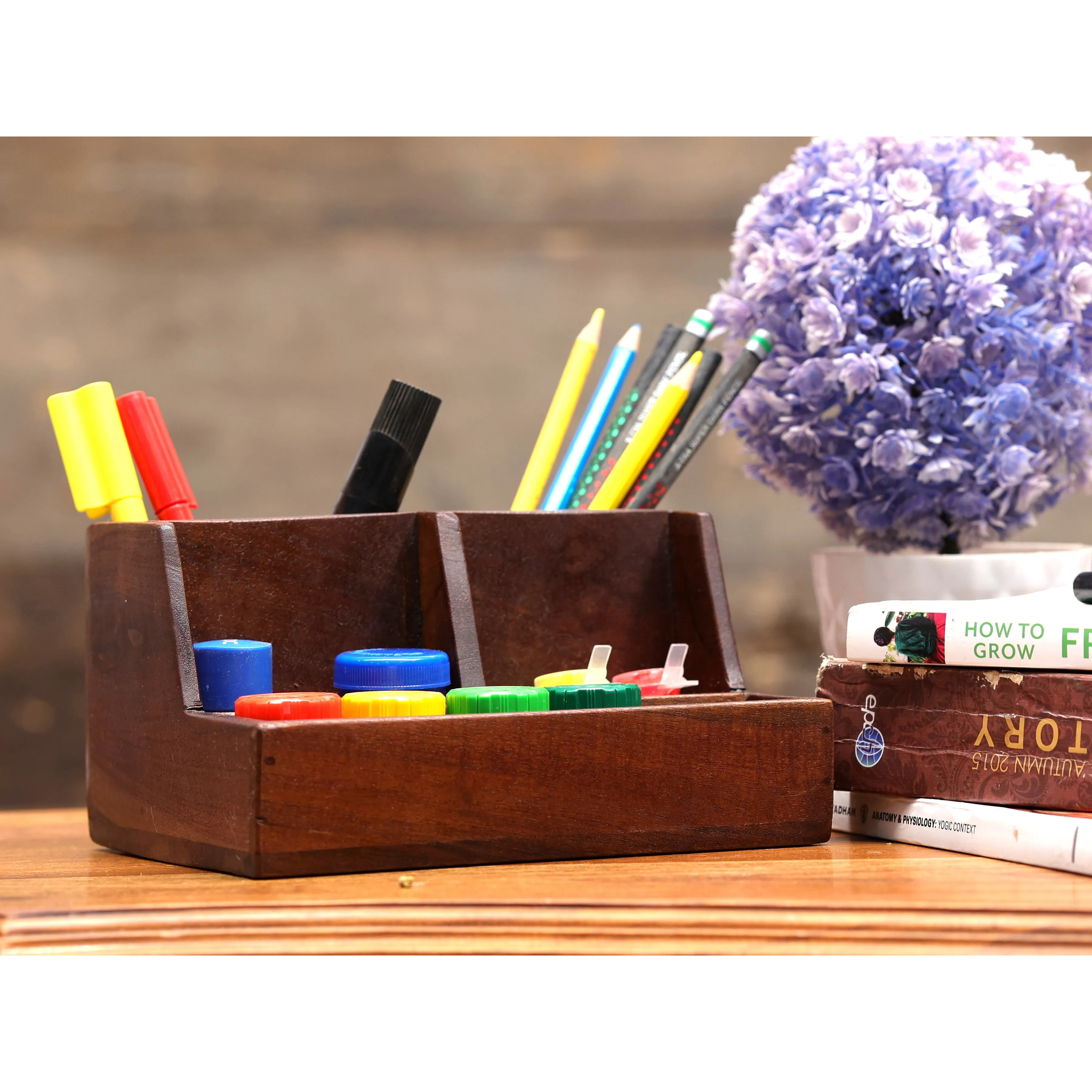 Classic Natural Tone Multiple Slot Handmade Desk Organizer