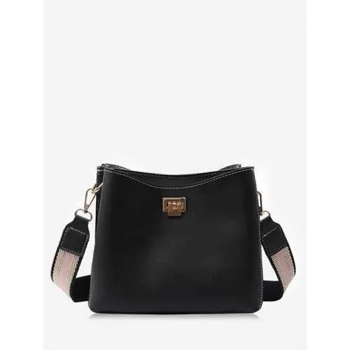 Contrasting Color PU Leather Minimalist Crossbody Bag - Black