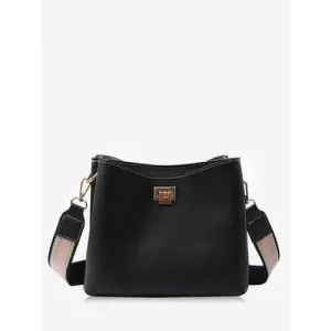 Contrasting Color PU Leather Minimalist Crossbody Bag - Black