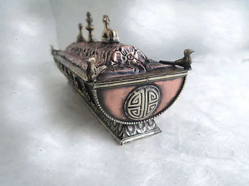 Copper Astamangal Potala Metal Incense Burner Box