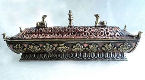 Copper Astamangal Potala Metal Incense Burner Box