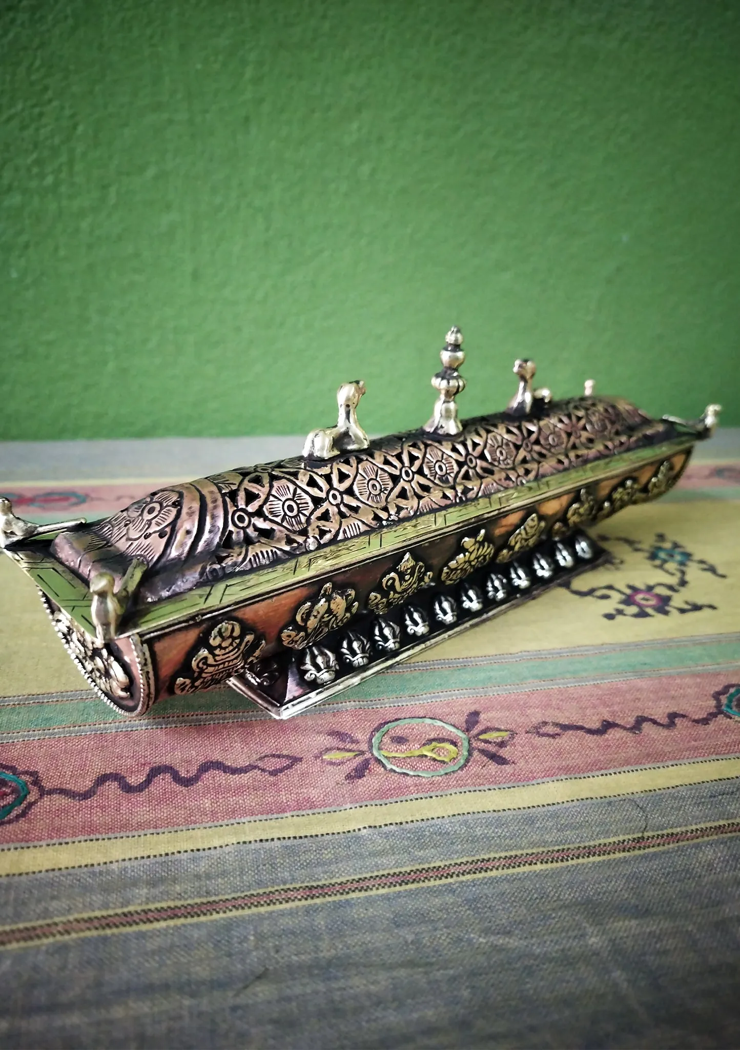 Copper Astamangal Potala Metal Incense Burner Box