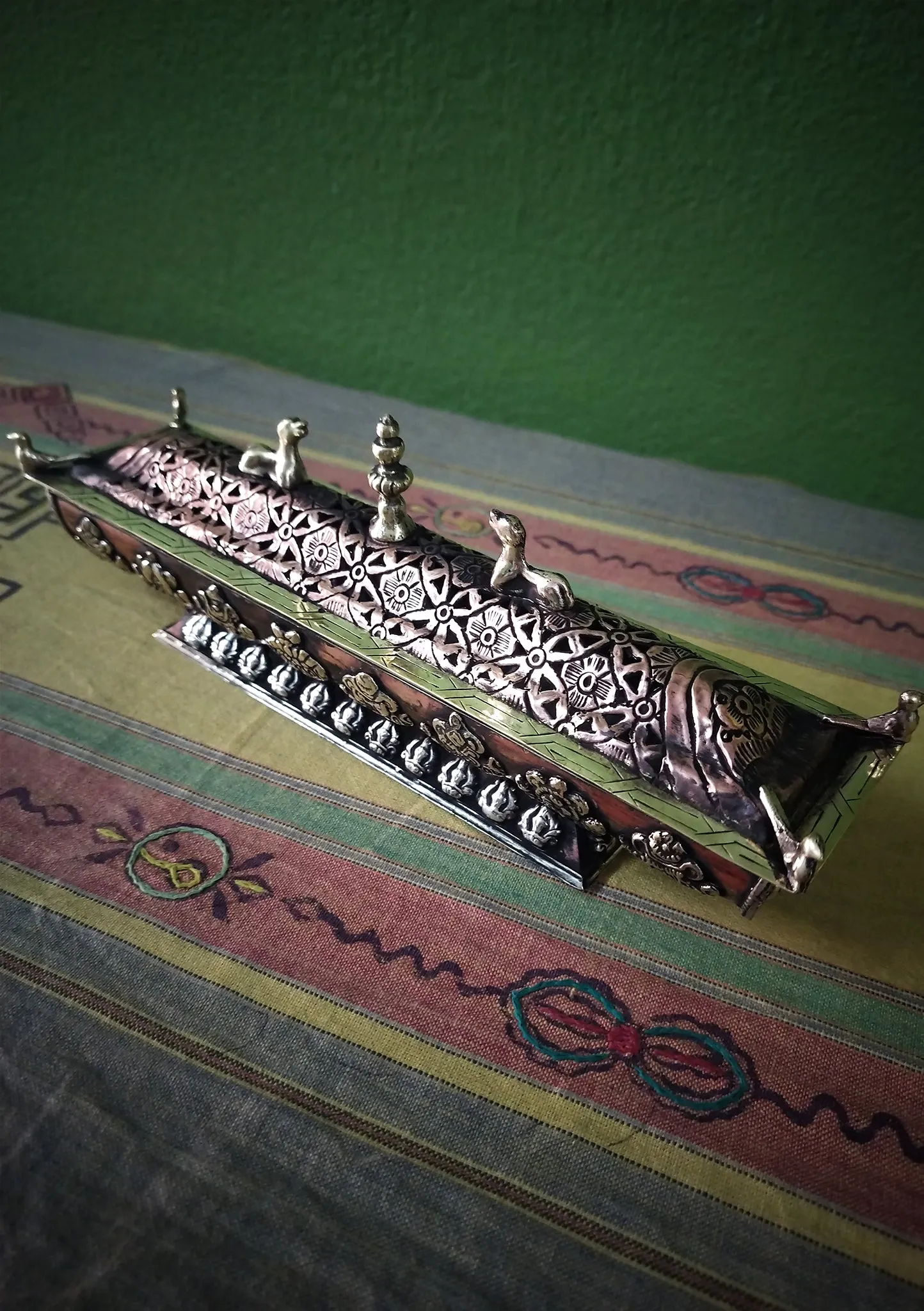 Copper Astamangal Potala Metal Incense Burner Box