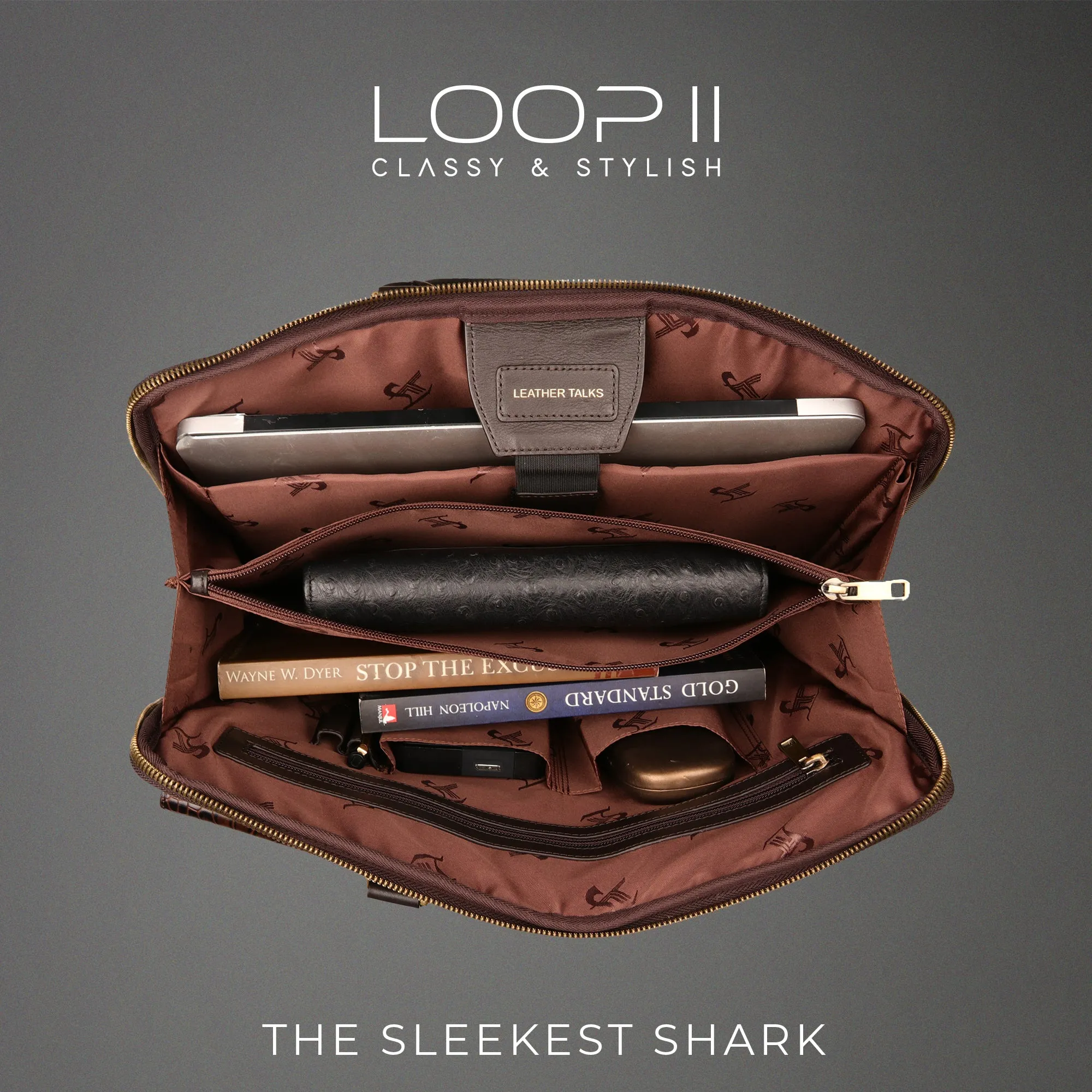Corporate New Year Gift | Loop II | Pure Leather Laptop Bag for Men | Color: Brown