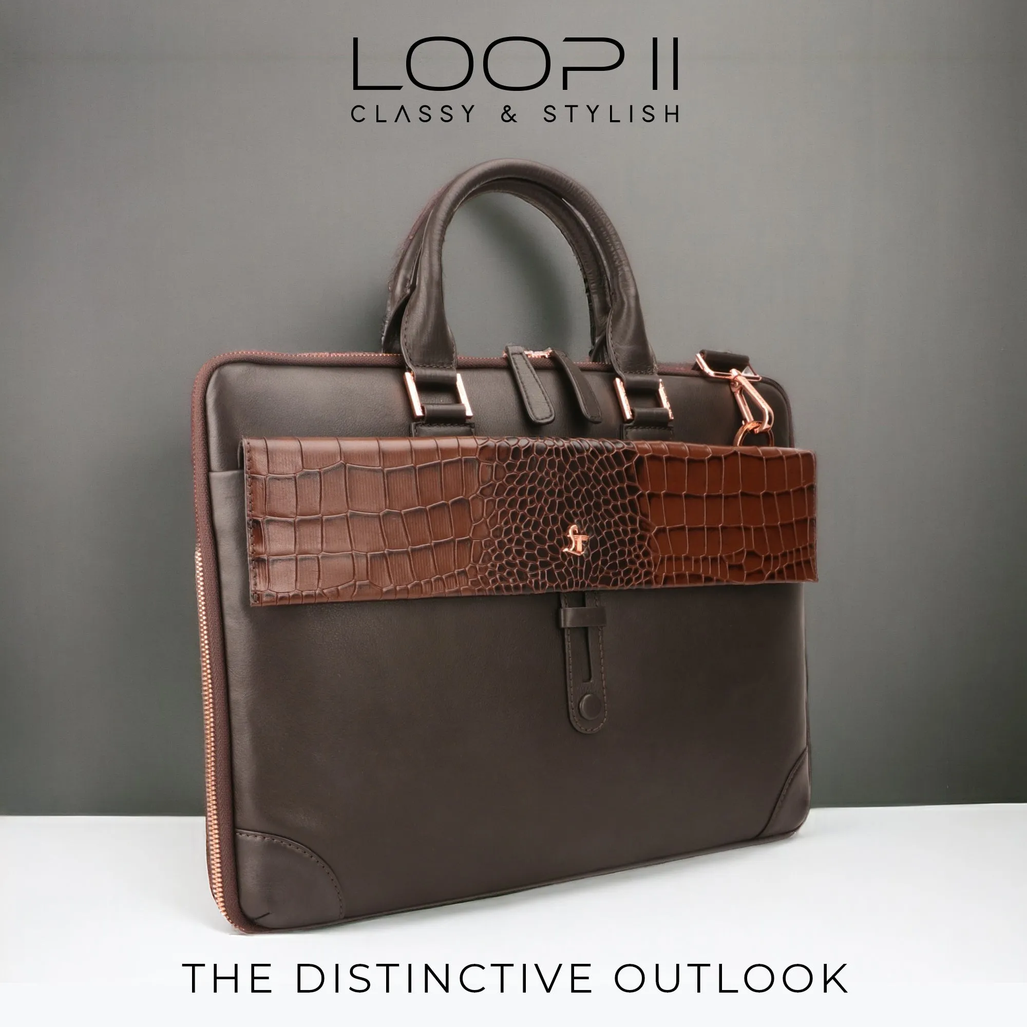 Corporate New Year Gift | Loop II | Pure Leather Laptop Bag for Men | Color: Brown