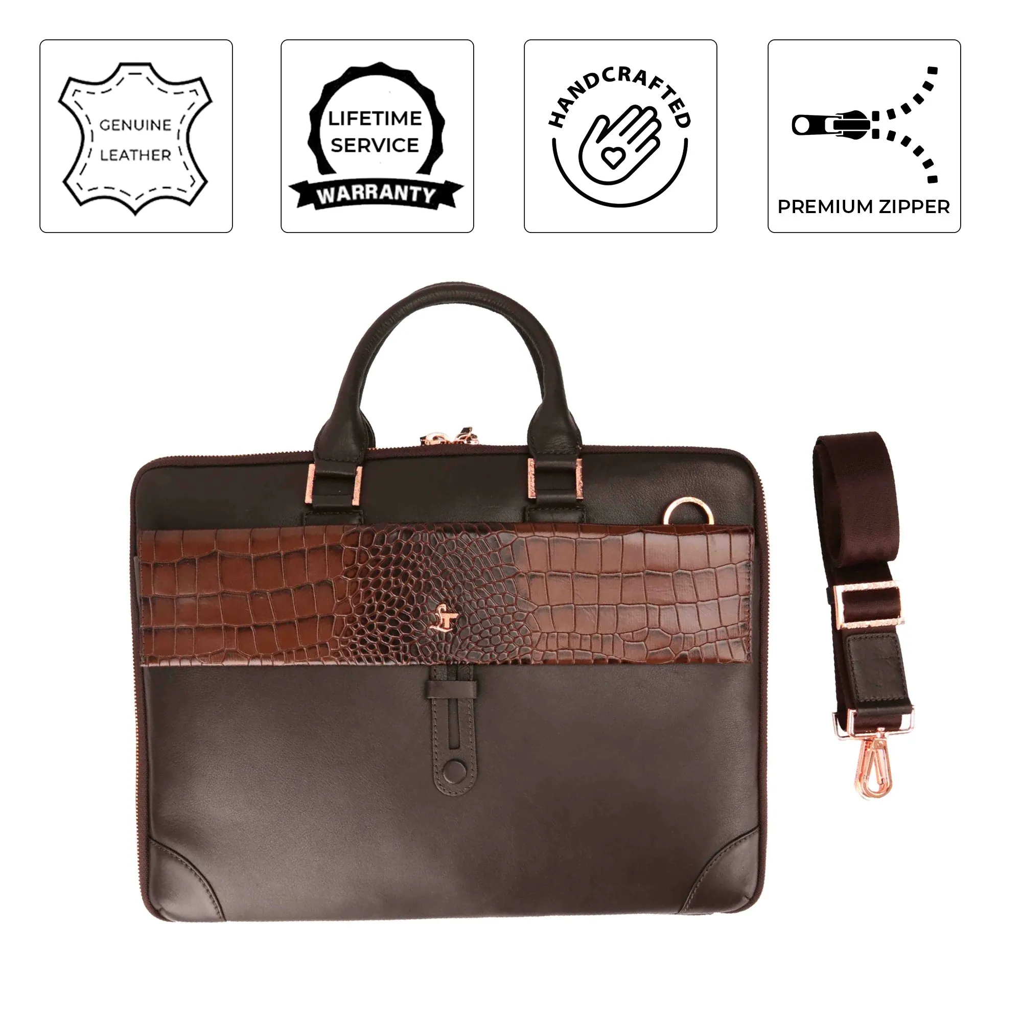 Corporate New Year Gift | Loop II | Pure Leather Laptop Bag for Men | Color: Brown