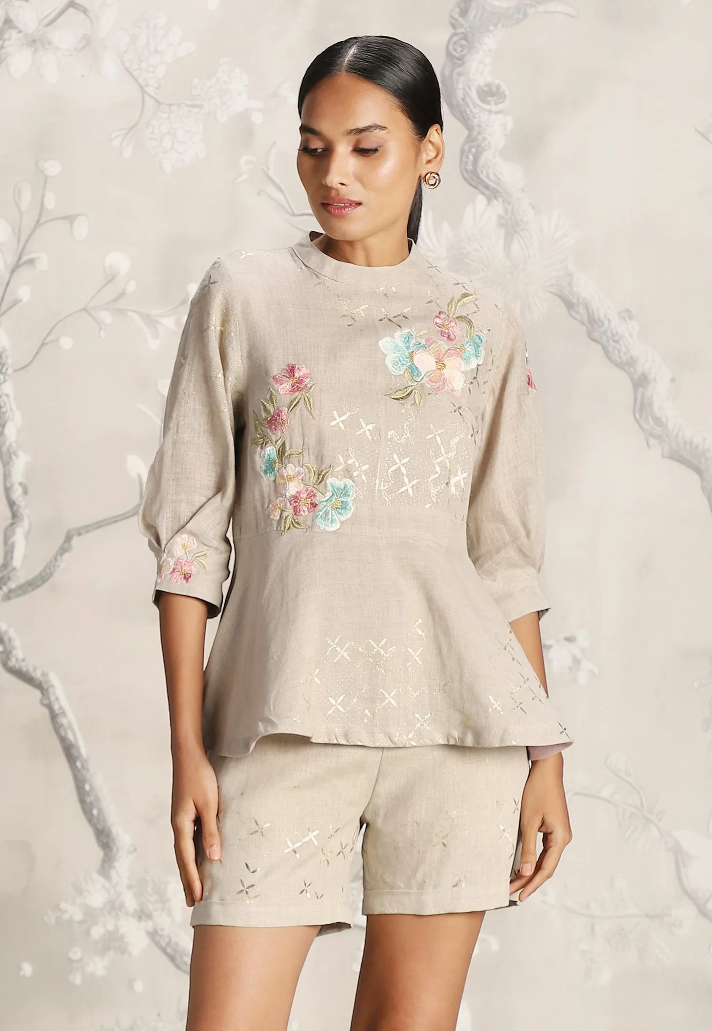 Corsage Peplum Co-Ord With Shorts