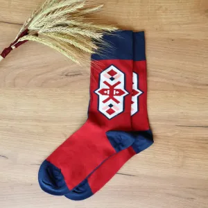 Cotton Blend Socks Featuring Traditional Armenian Motifs - Gyumri Experience | NOVICA