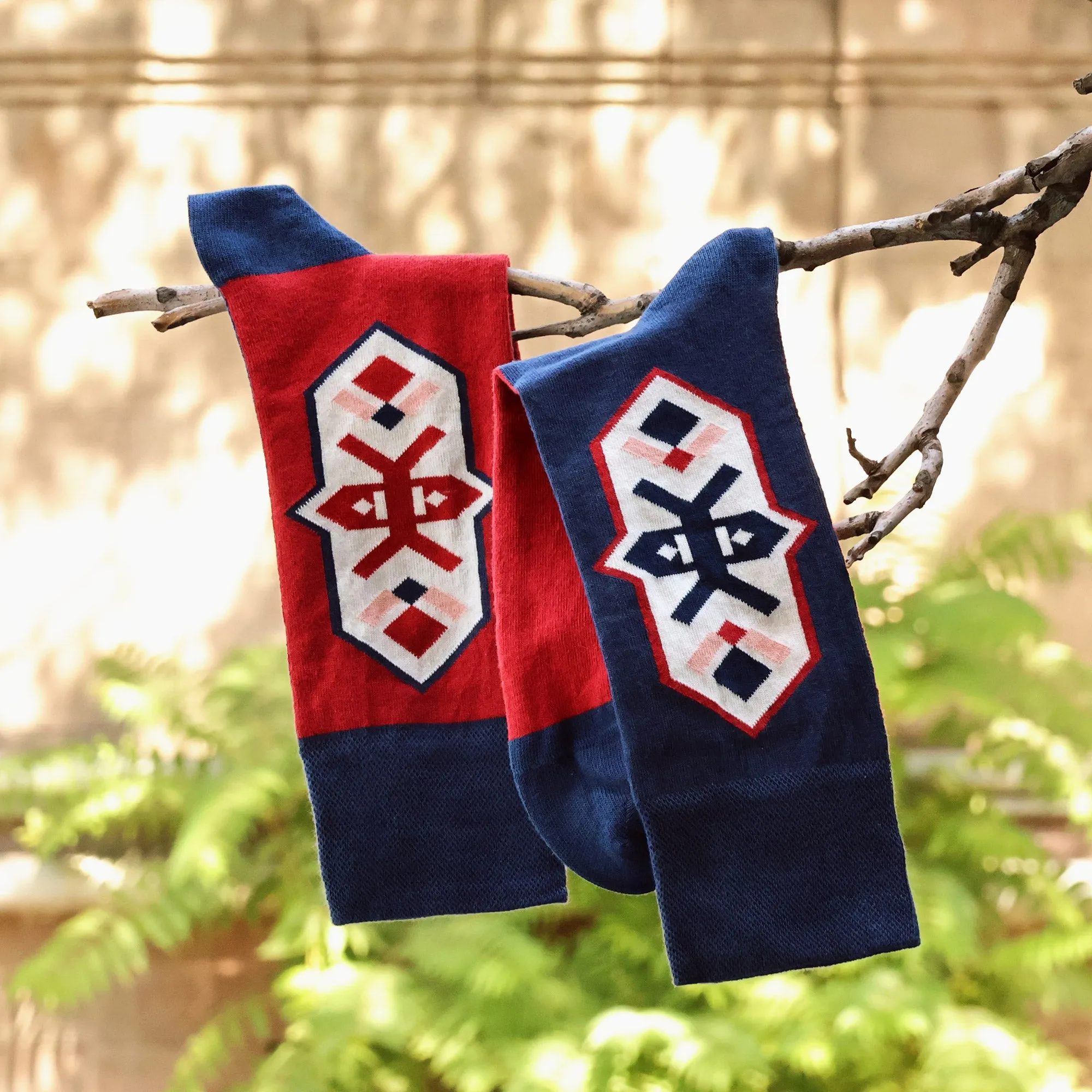 Cotton Blend Socks Featuring Traditional Armenian Motifs - Gyumri Experience | NOVICA