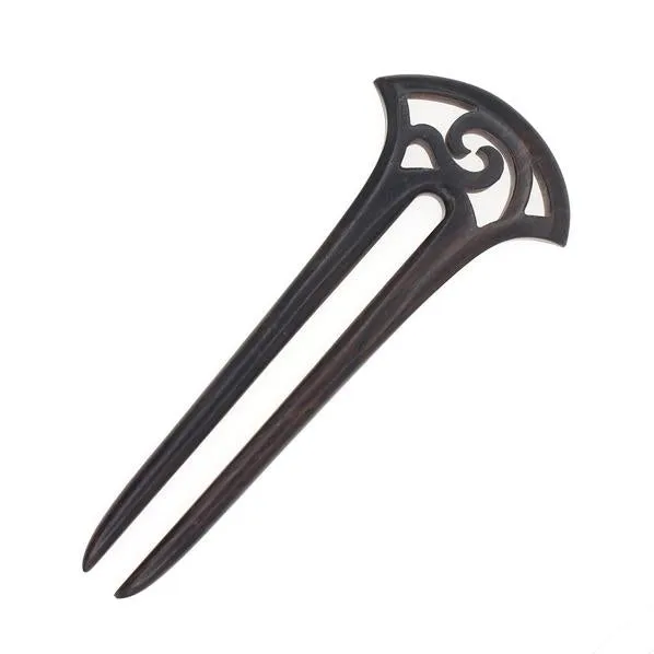 CrystalMood Carved Wood 2-Prong Hair Stick Fork Fan