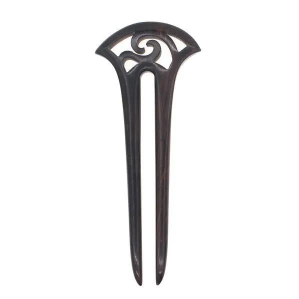 CrystalMood Carved Wood 2-Prong Hair Stick Fork Fan