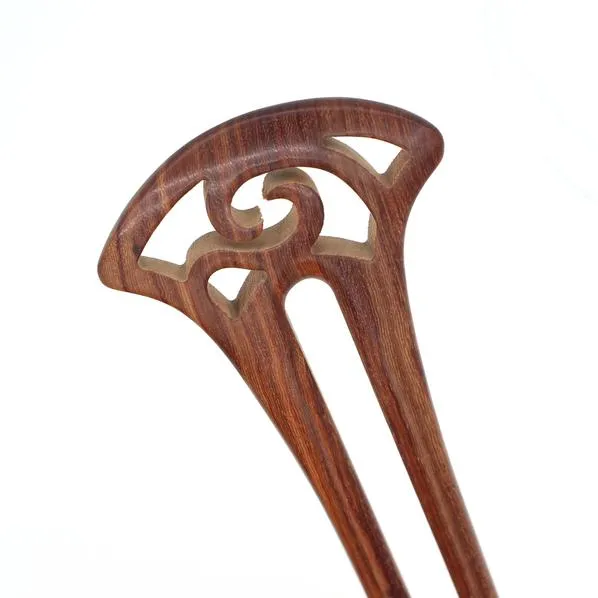 CrystalMood Carved Wood 2-Prong Hair Stick Fork Fan
