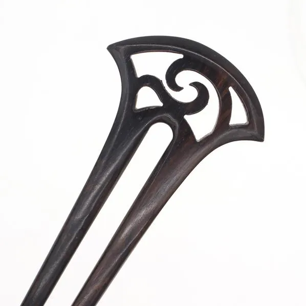 CrystalMood Carved Wood 2-Prong Hair Stick Fork Fan