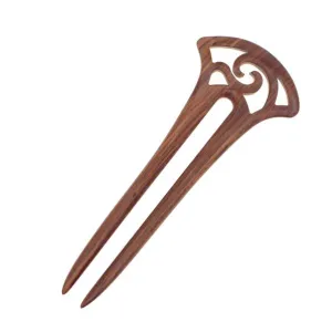 CrystalMood Carved Wood 2-Prong Hair Stick Fork Fan