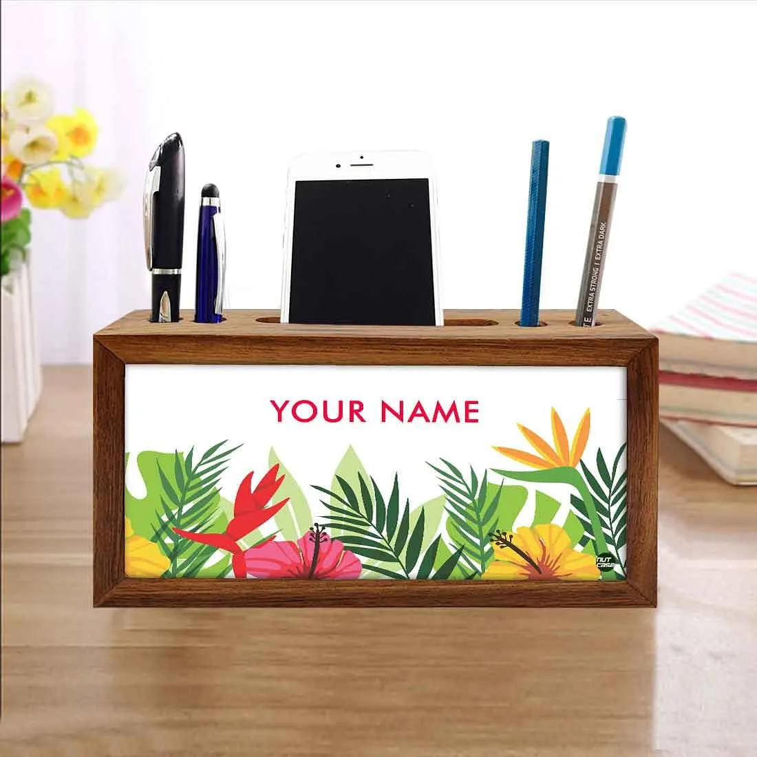 Custom-Made Wood desk organizer - Leaves