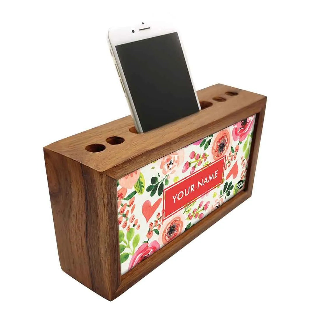 Custom-Made Wooden pen organizer Mobile Stand - Watercolor Flowers