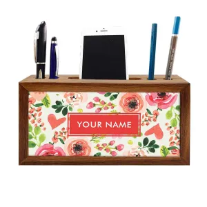 Custom-Made Wooden pen organizer Mobile Stand - Watercolor Flowers