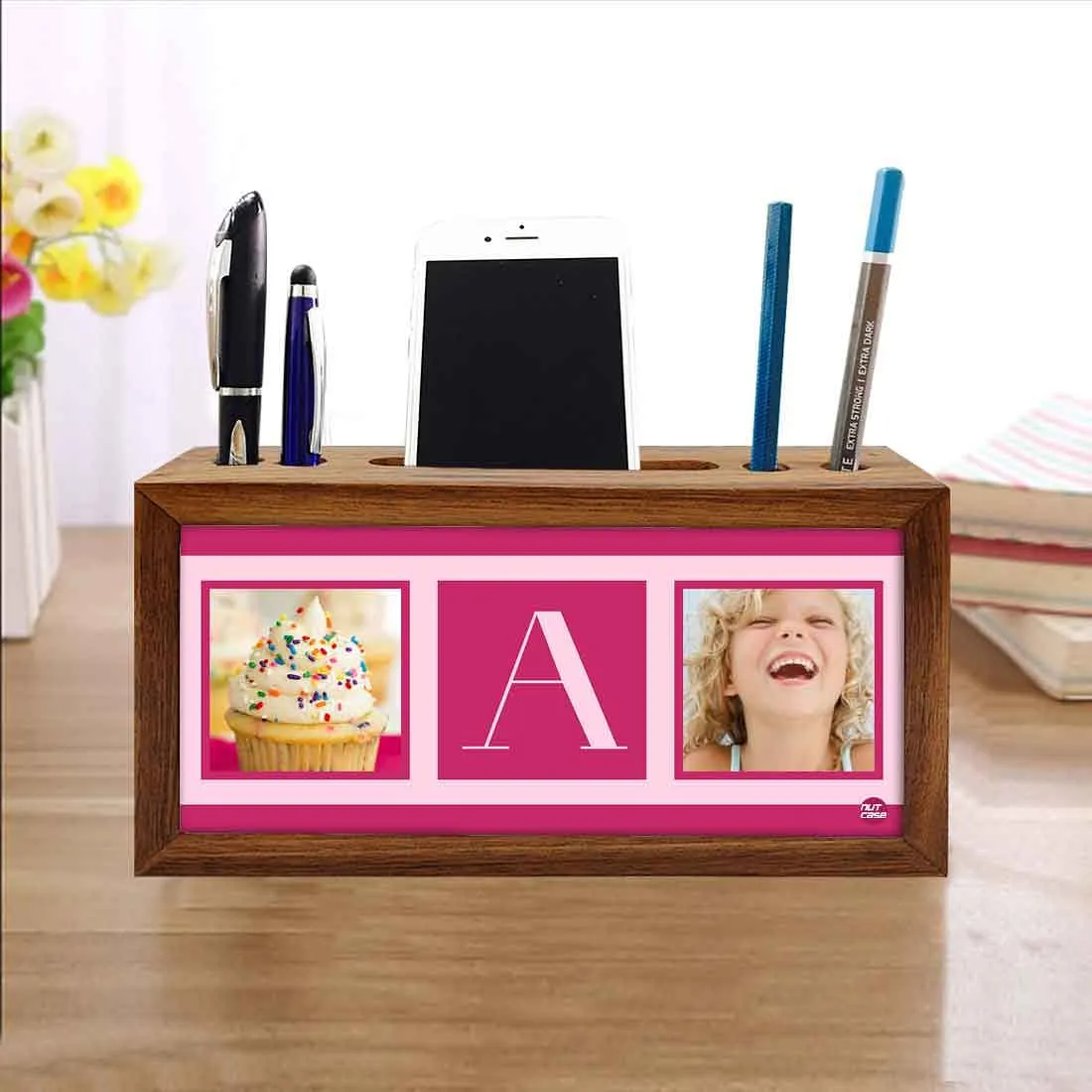 Customized Wooden Desk Organizer - Cup Cake Pink