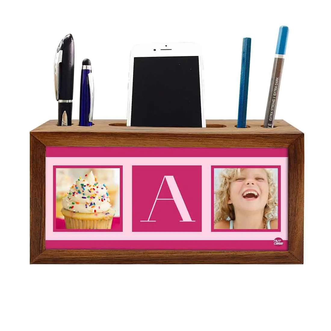 Customized Wooden Desk Organizer - Cup Cake Pink