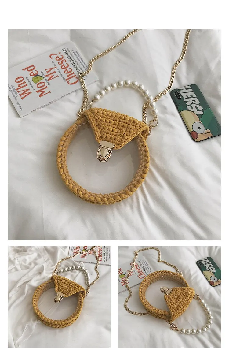 Cute Round Colorful(No Flap) Crochet Crossbody Purse PMMA Crochet Shoulder Round Handbag for Girl Circle Crochet Crossbody Purses