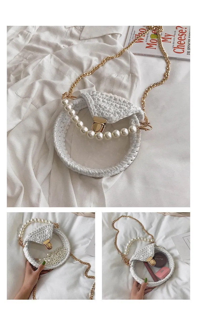 Cute Round Colorful(No Flap) Crochet Crossbody Purse PMMA Crochet Shoulder Round Handbag for Girl Circle Crochet Crossbody Purses