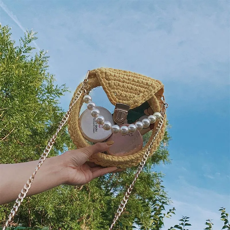 Cute Round Colorful(No Flap) Crochet Crossbody Purse PMMA Crochet Shoulder Round Handbag for Girl Circle Crochet Crossbody Purses