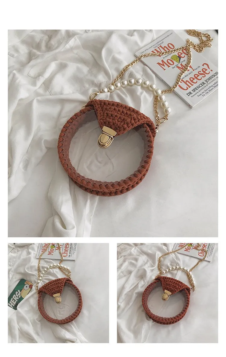 Cute Round Shining(No Flap) Crochet Crossbody Purse PMMA Crochet Shoulder Round Handbag for Girl Circle Crochet Crossbody Purses