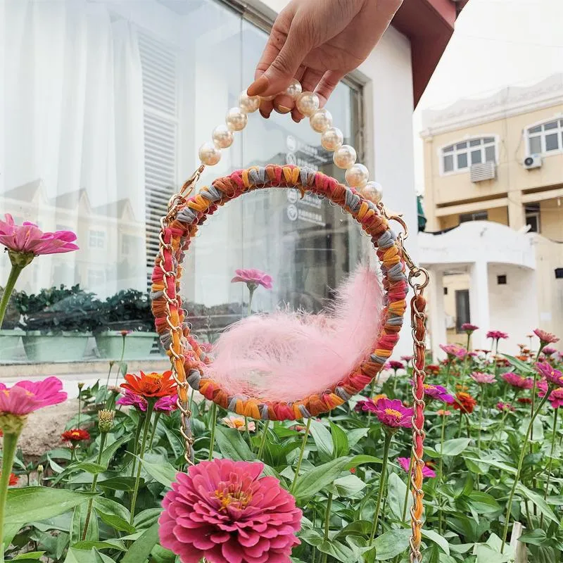 Cute Round Shining(No Flap) Crochet Crossbody Purse PMMA Crochet Shoulder Round Handbag for Girl Circle Crochet Crossbody Purses