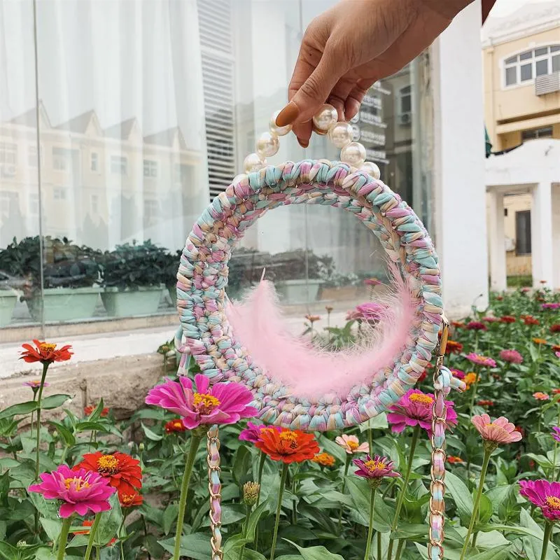 Cute Round Shining(No Flap) Crochet Crossbody Purse PMMA Crochet Shoulder Round Handbag for Girl Circle Crochet Crossbody Purses