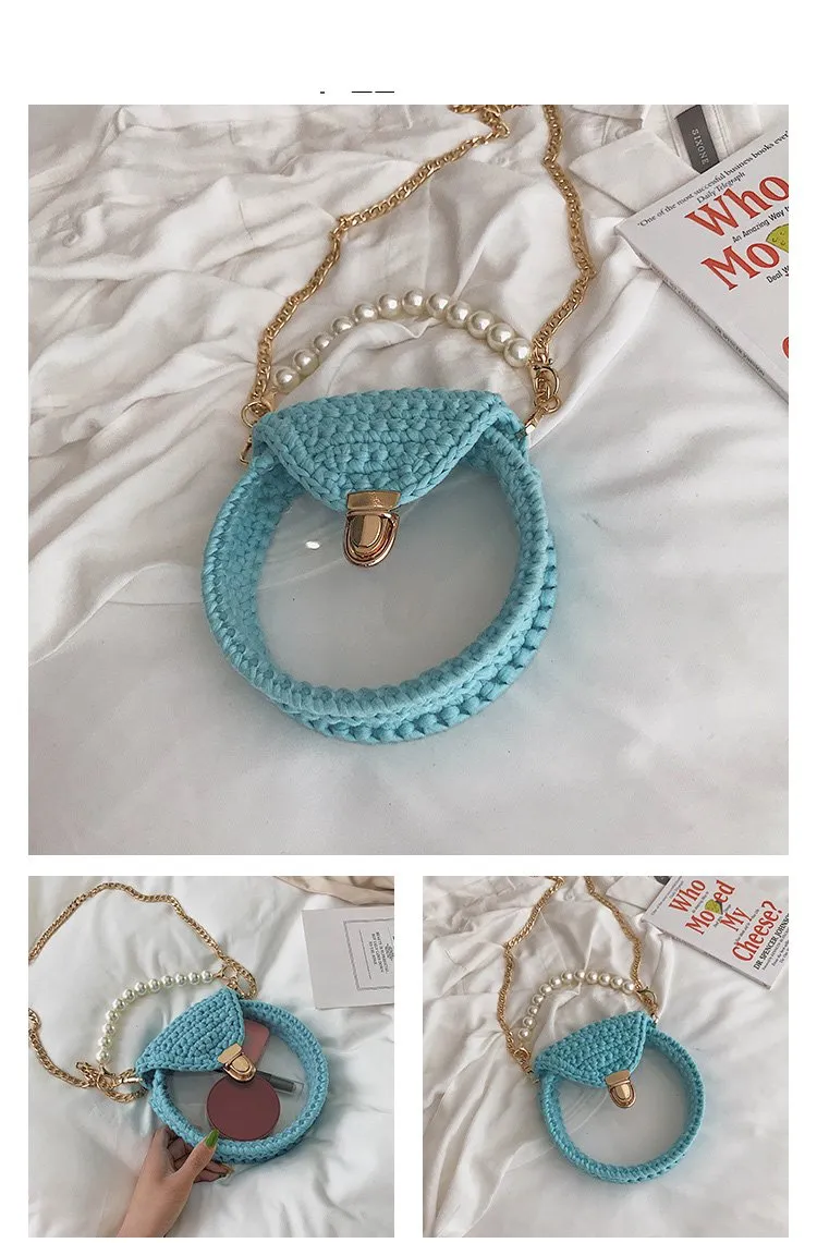 Cute Round Shining(No Flap) Crochet Crossbody Purse PMMA Crochet Shoulder Round Handbag for Girl Circle Crochet Crossbody Purses