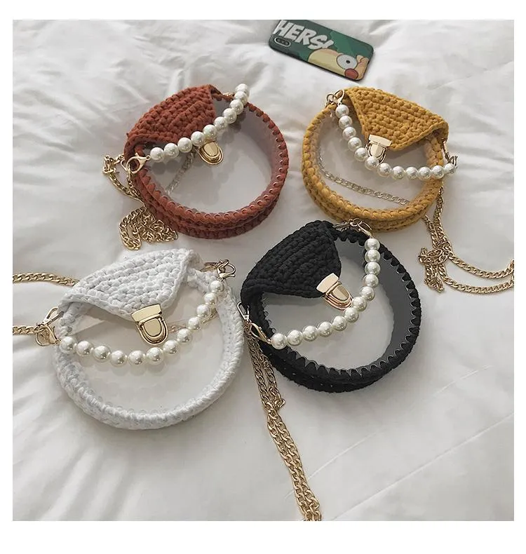 Cute Round Shining(No Flap) Crochet Crossbody Purse PMMA Crochet Shoulder Round Handbag for Girl Circle Crochet Crossbody Purses