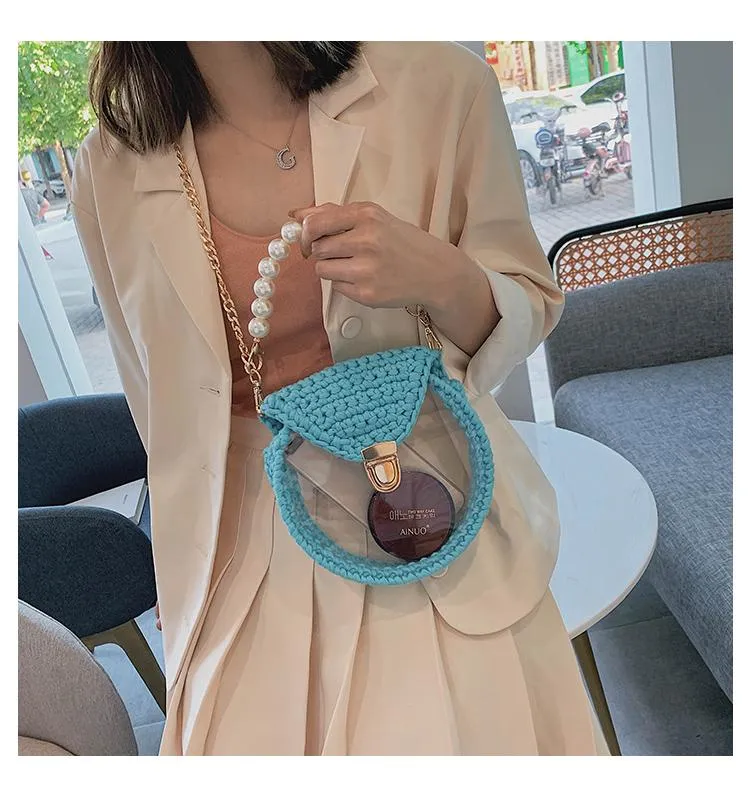 Cute Round Shining(No Flap) Crochet Crossbody Purse PMMA Crochet Shoulder Round Handbag for Girl Circle Crochet Crossbody Purses