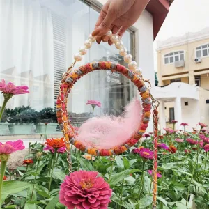 Cute Round Shining(No Flap) Crochet Crossbody Purse PMMA Crochet Shoulder Round Handbag for Girl Circle Crochet Crossbody Purses