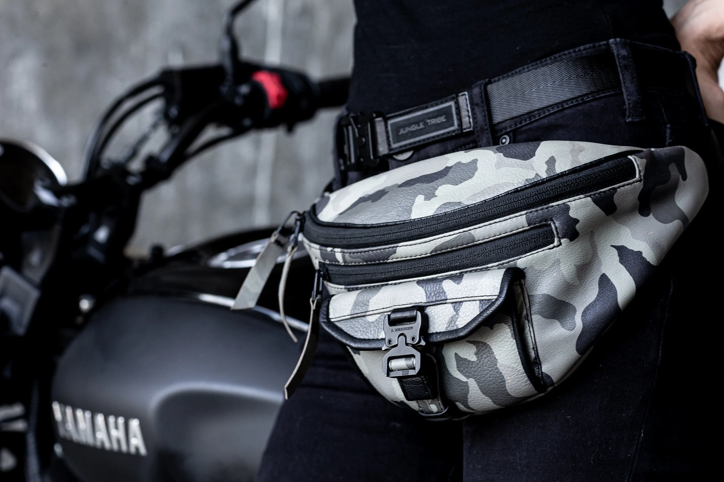 Downtown Gray Camo Leather Fanny Pack Sling Bag Utility Passport Holder