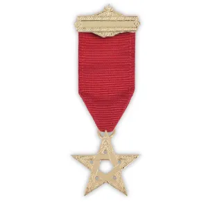 Excellent Master Allied Masonic Degrees Breast Jewel - Gold Plated With Ribbon
