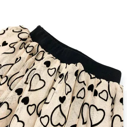 Flocked Heart Tulle Skirt Legging