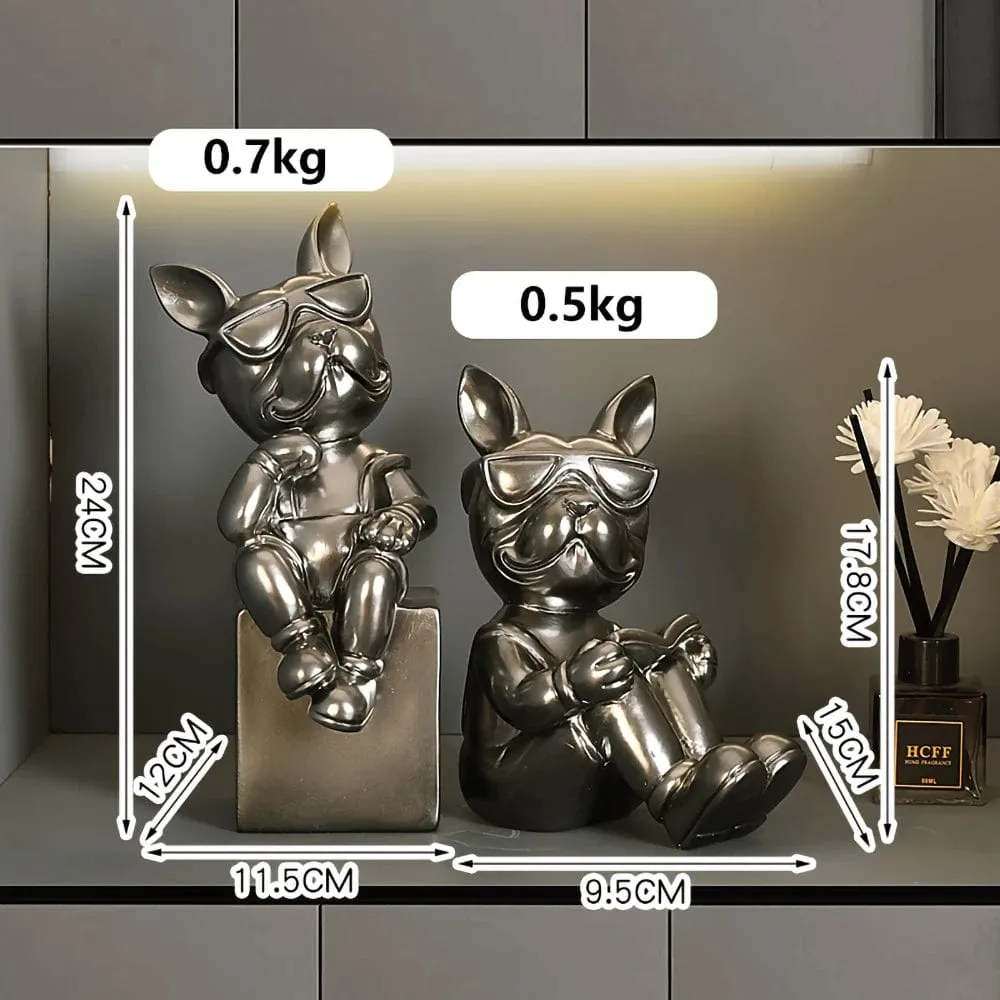 French Bulldog Wine Rack / Book Shelf: Stylish Dog Figurines for Home Interior Decoration and Table Ornaments in Your Living Room