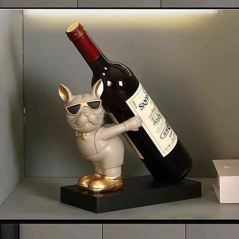 French Bulldog Wine Rack / Book Shelf: Stylish Dog Figurines for Home Interior Decoration and Table Ornaments in Your Living Room