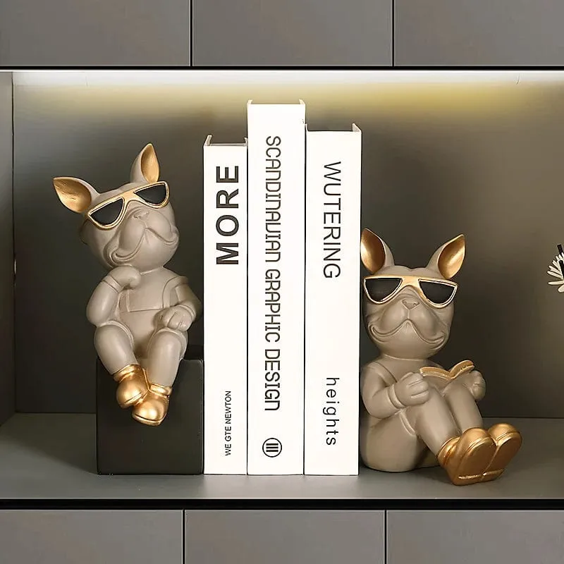 French Bulldog Wine Rack / Book Shelf: Stylish Dog Figurines for Home Interior Decoration and Table Ornaments in Your Living Room