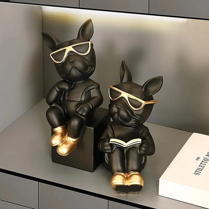 French Bulldog Wine Rack / Book Shelf: Stylish Dog Figurines for Home Interior Decoration and Table Ornaments in Your Living Room