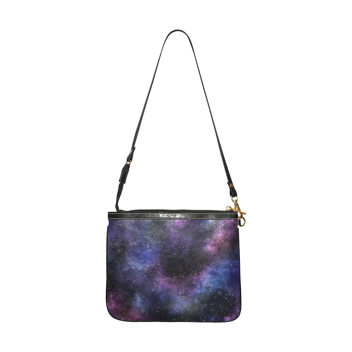 Galaxy Print Small Shoulder Bag, Space Stars Purple Women Leather with Unique Cross Evening Travel Handmade Messenger Crossbody Zipper Purse