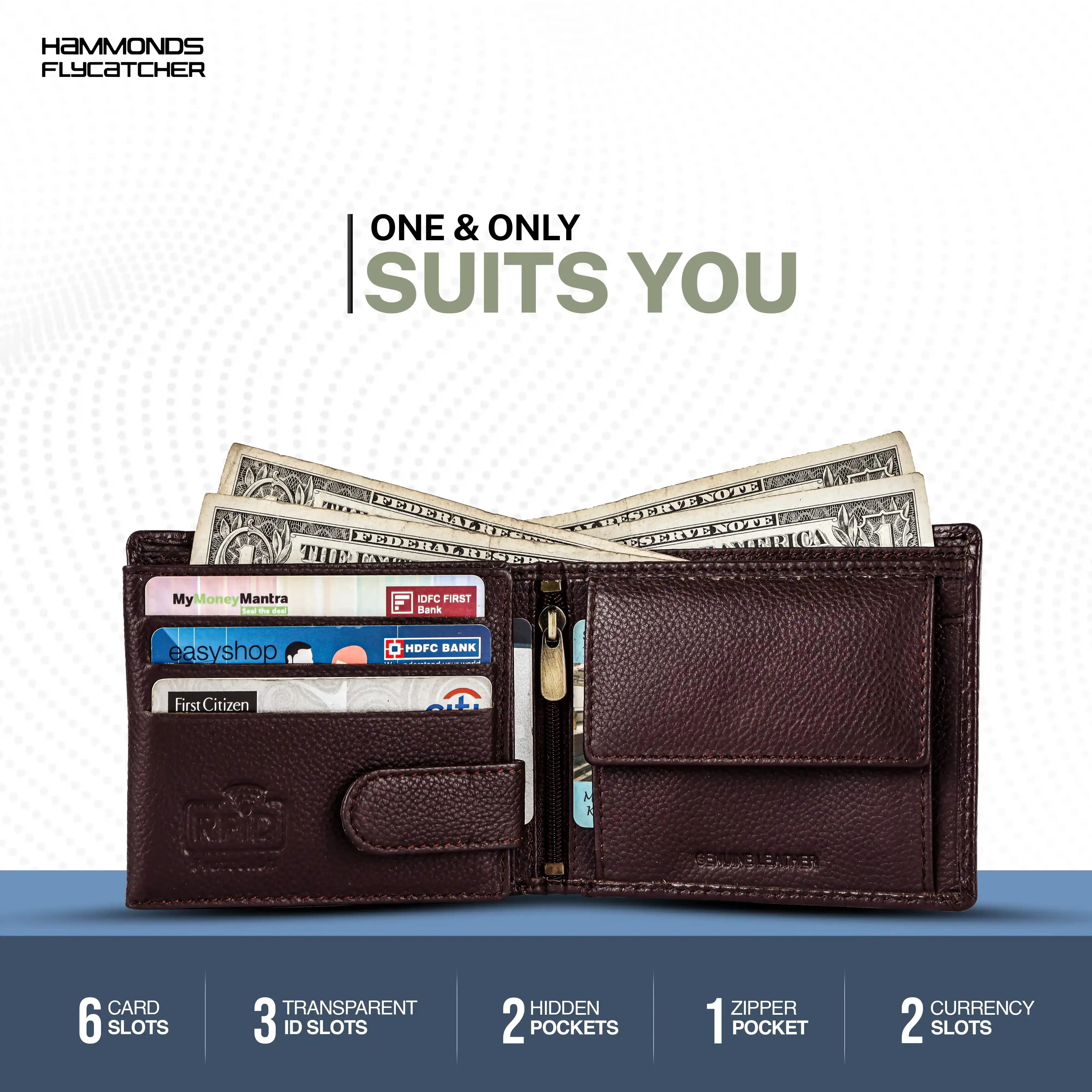 Genuine Leather Wallet for Men with 6 ATM Card Slots - RFID Protected
