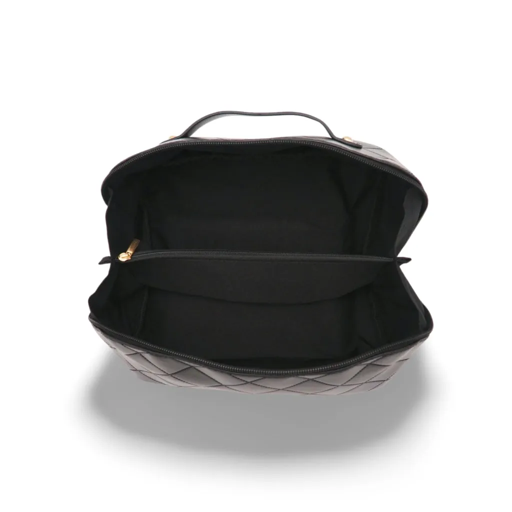 GLADKING Large Capacity Travel Cosmetic Bag for Women, Travelling Opens Flat PU Leather Makeup Bag