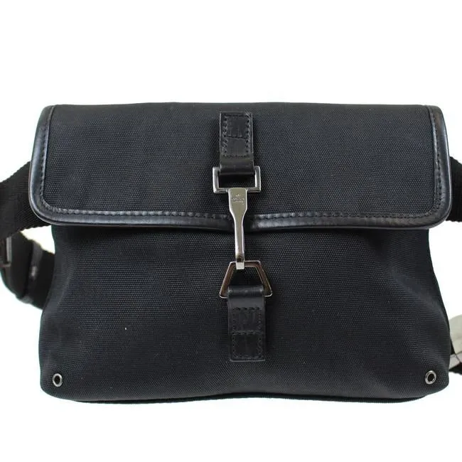 Gucci Black Canvas With A Heavy Canvas Belt And Chrome Accents Bag Fanny Pack Wallet