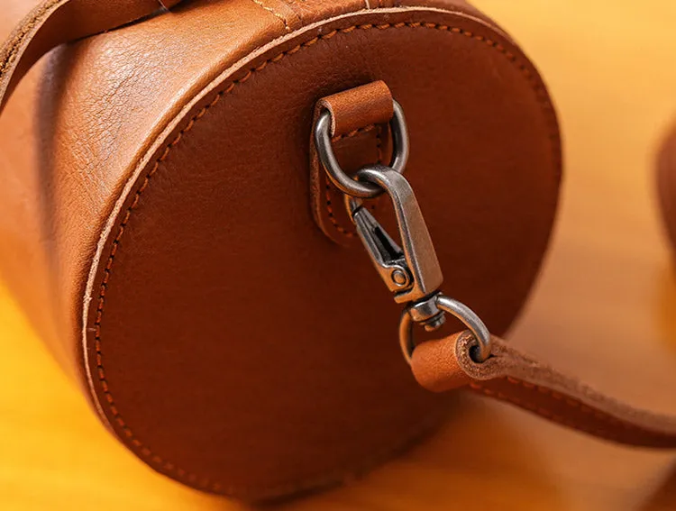 Handmade Womens Small Leather Barrel Bag Crossbody Bags Purses for Women