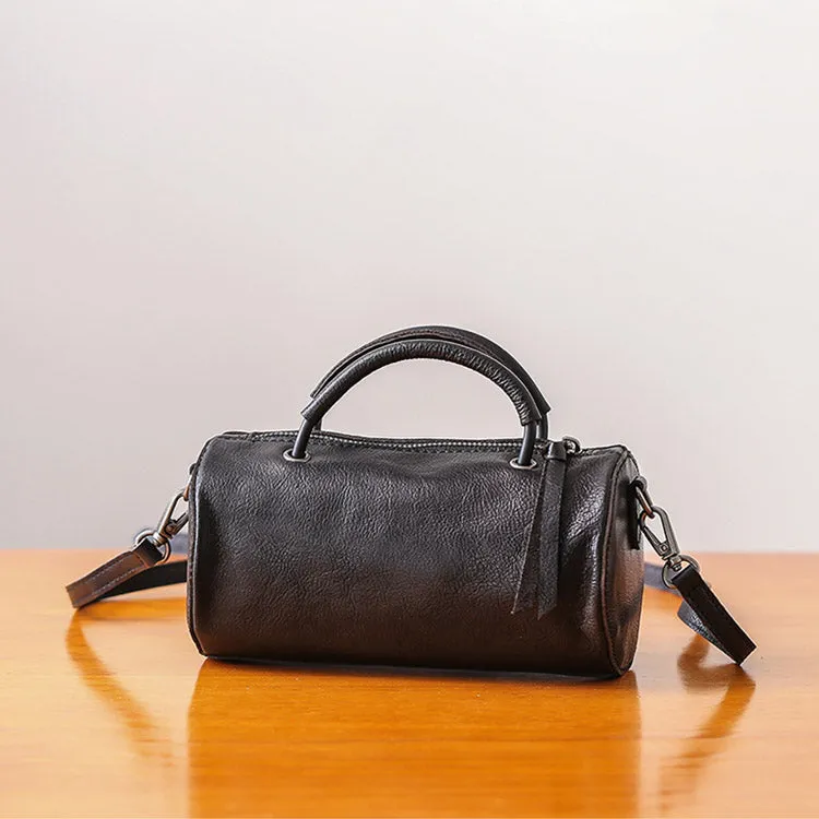 Handmade Womens Small Leather Barrel Bag Crossbody Bags Purses for Women